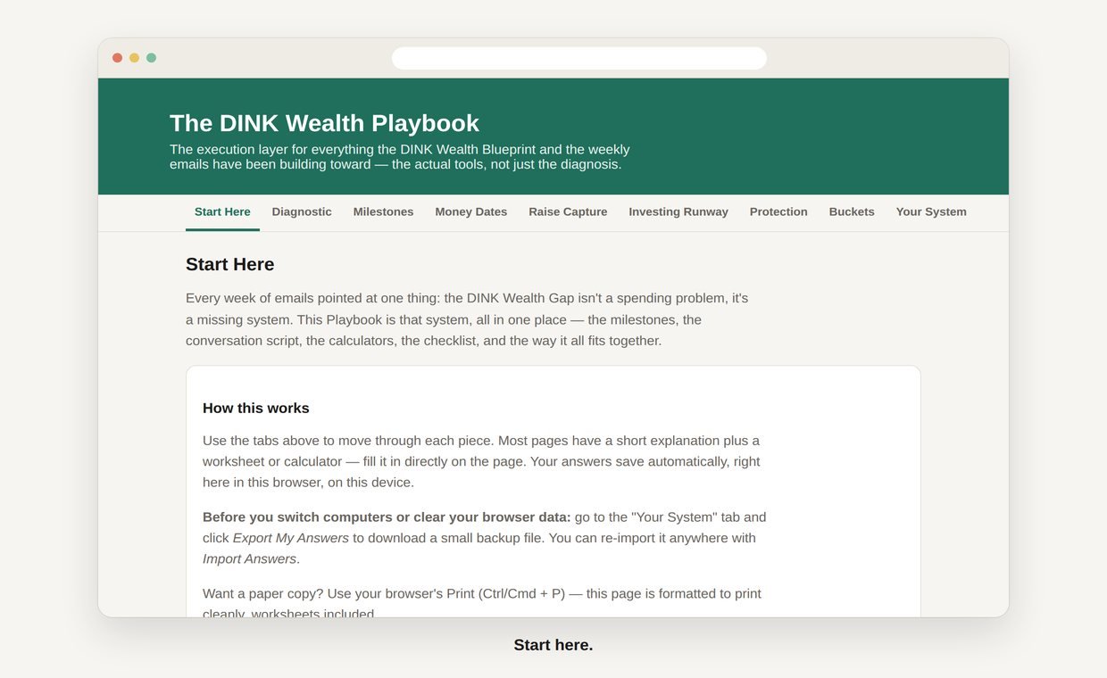 The DINK Wealth Playbook, filled in.